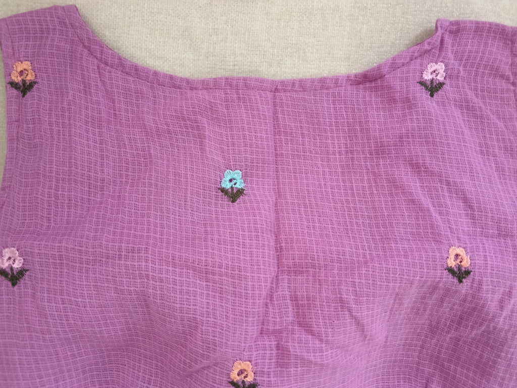 Dusty Mauve Cotton Hand Embroidered V-Neck Sleeveless Blouse