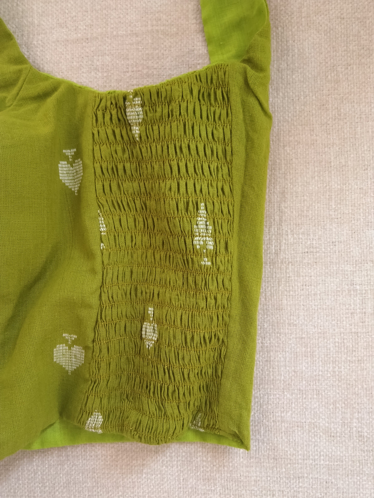 Banana Leaf Green Cotton Jamdani Stretchable Sleeveless Blouse
