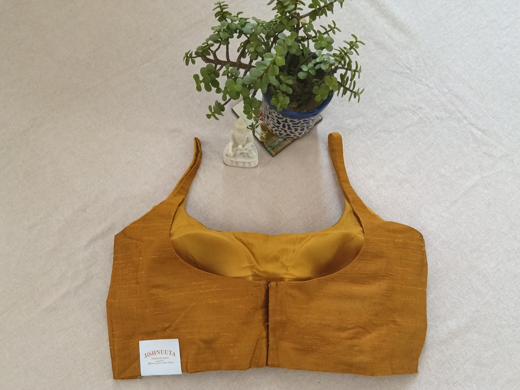 Mustard Yellow Padded Raw Silk Sleeveless Blouse