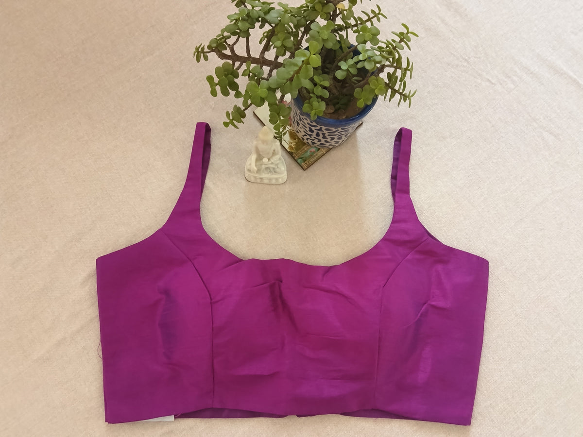Raw Silk Purple Sleeveless Padded Blouse