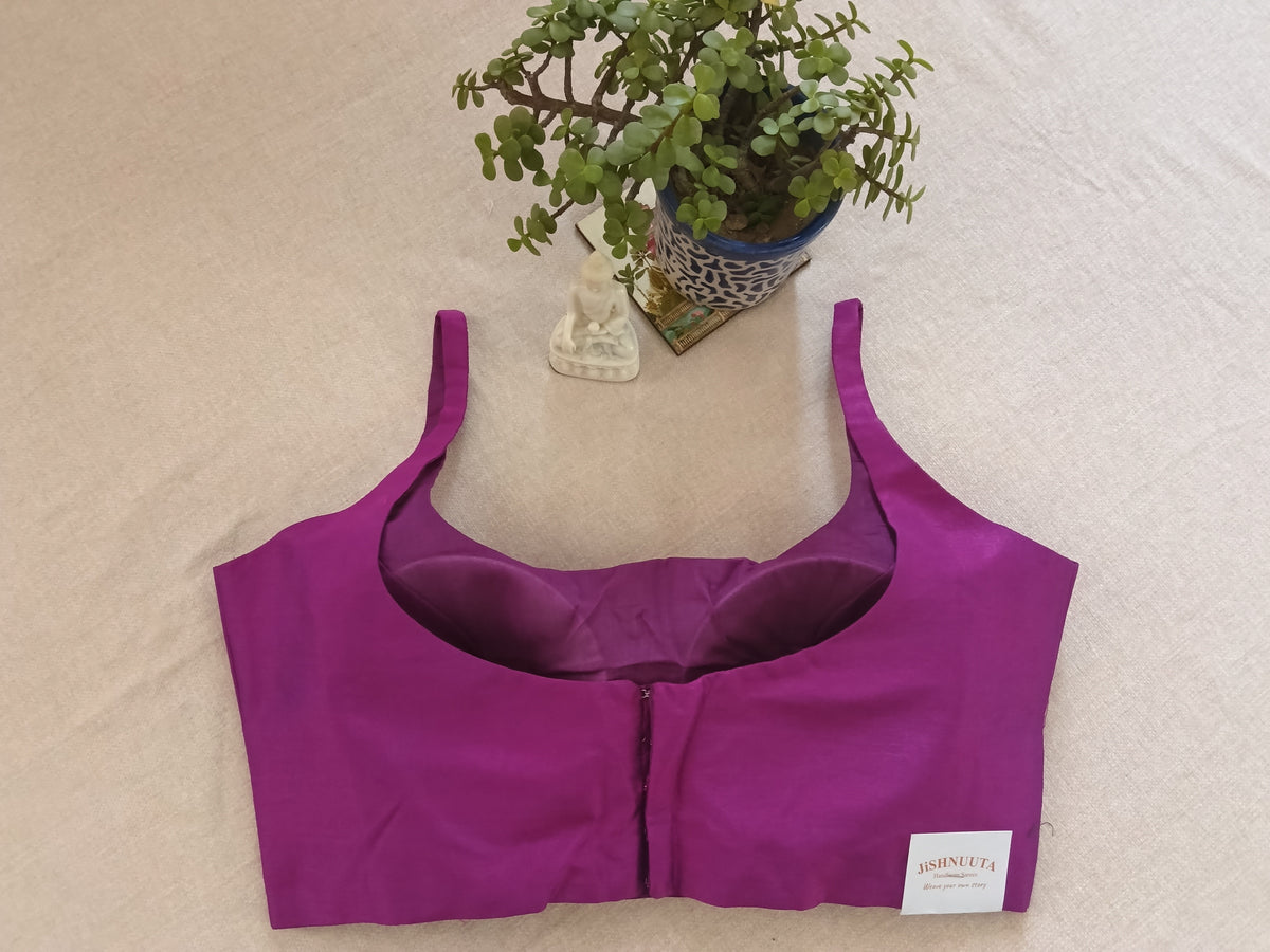 Raw Silk Purple Sleeveless Padded Blouse