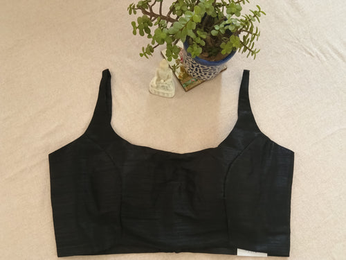 Black Raw Silk Sleeveless Padded Blouse