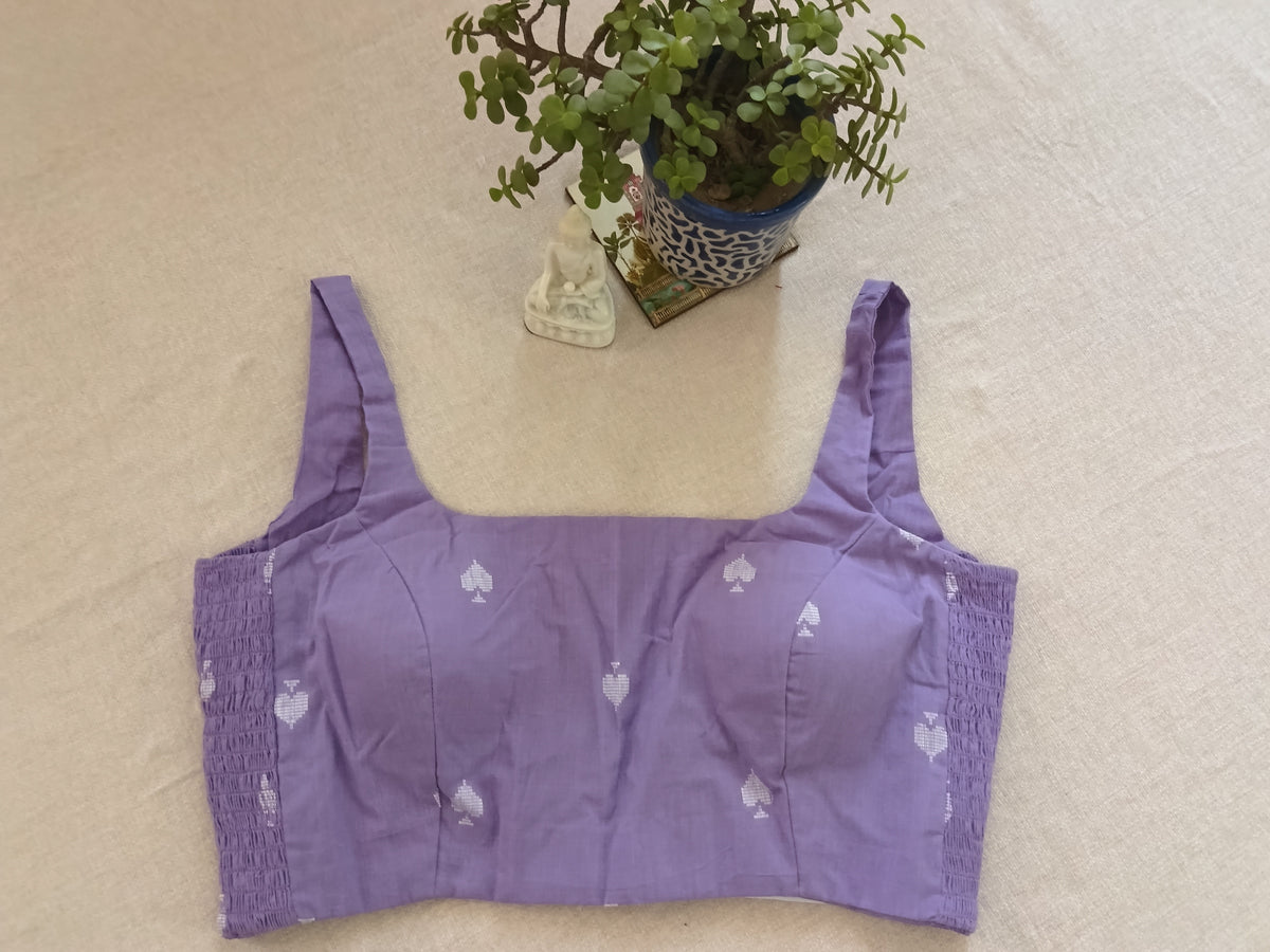 Mauve Cotton Jamdani Stretchable Sleeveless Blouse