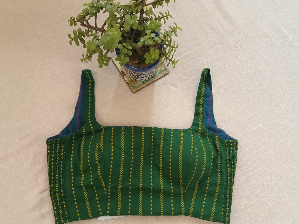 Reversible Stretch Cotton Blouse – Green & Blue, Padded Sleeveless