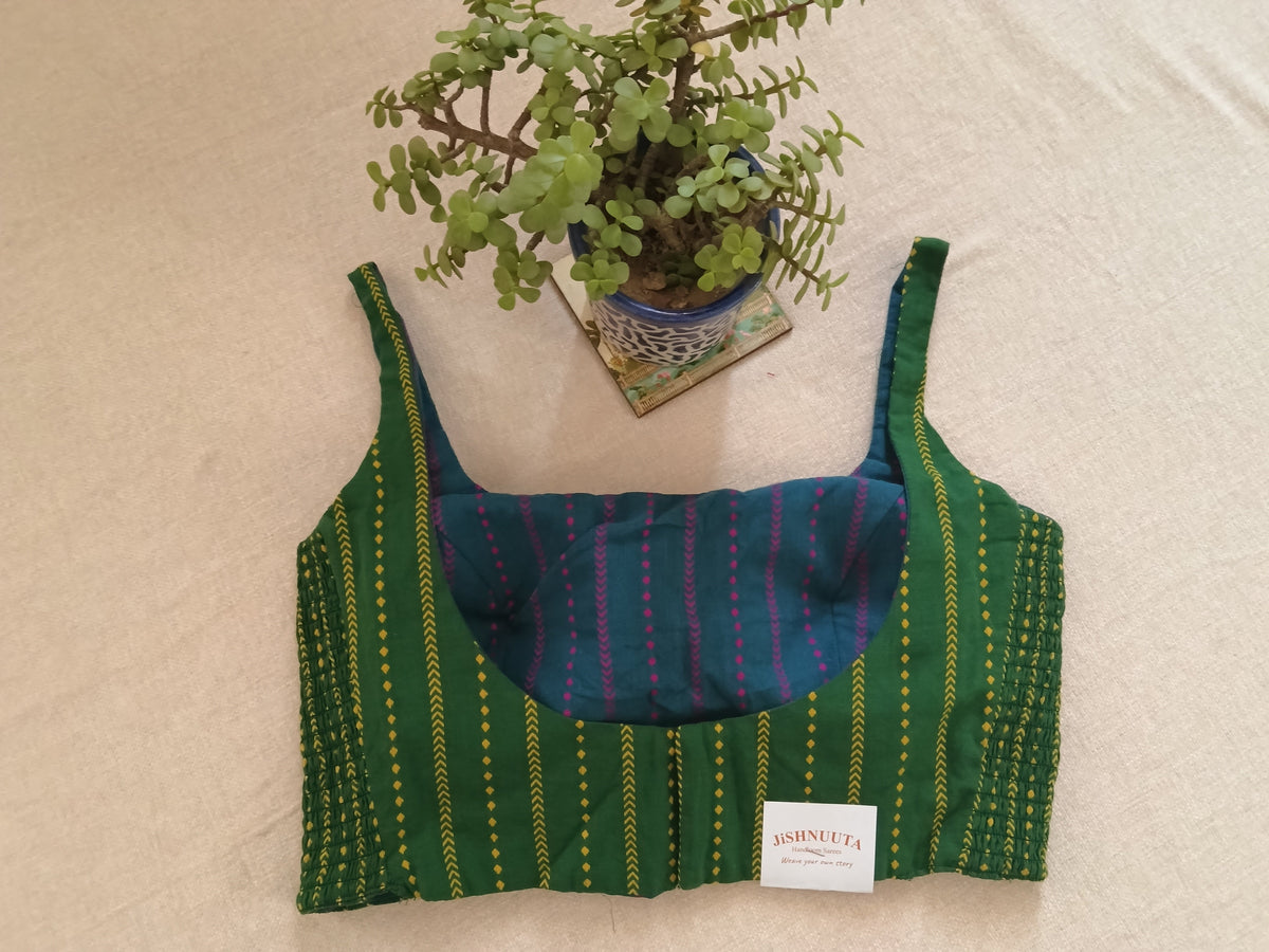 Reversible Stretch Cotton Blouse – Green & Blue, Padded Sleeveless