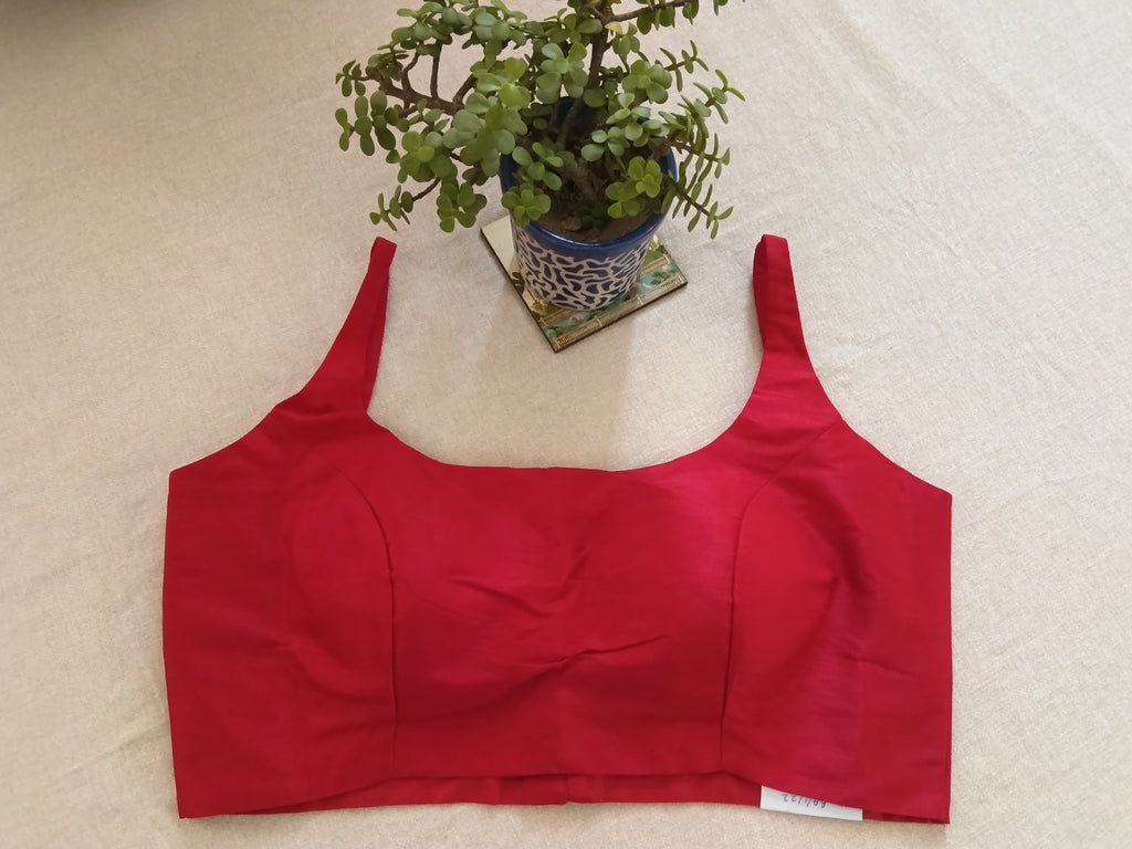 Padded Raw Silk Red Sleeveless Blouse