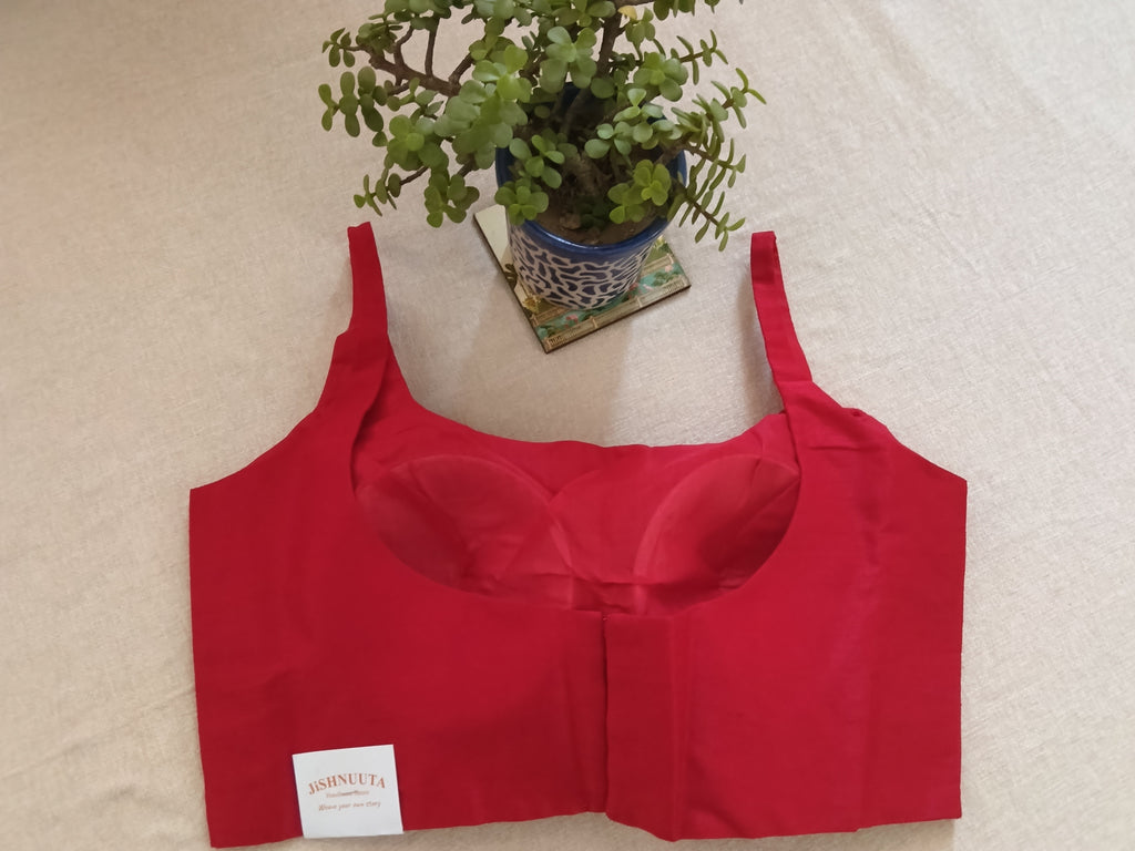 Padded Raw Silk Red Sleeveless Blouse