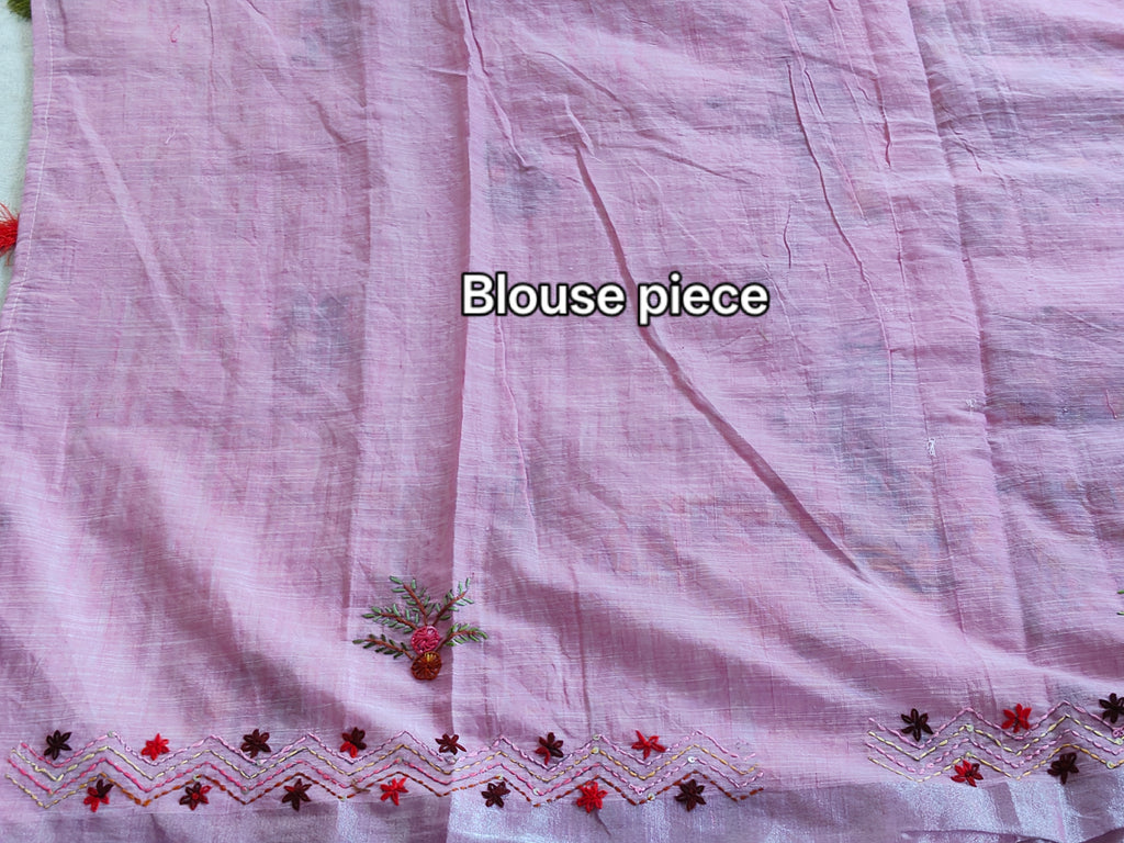 Dusty Lilac Linen-Cotton Saree with Hand Embroidery