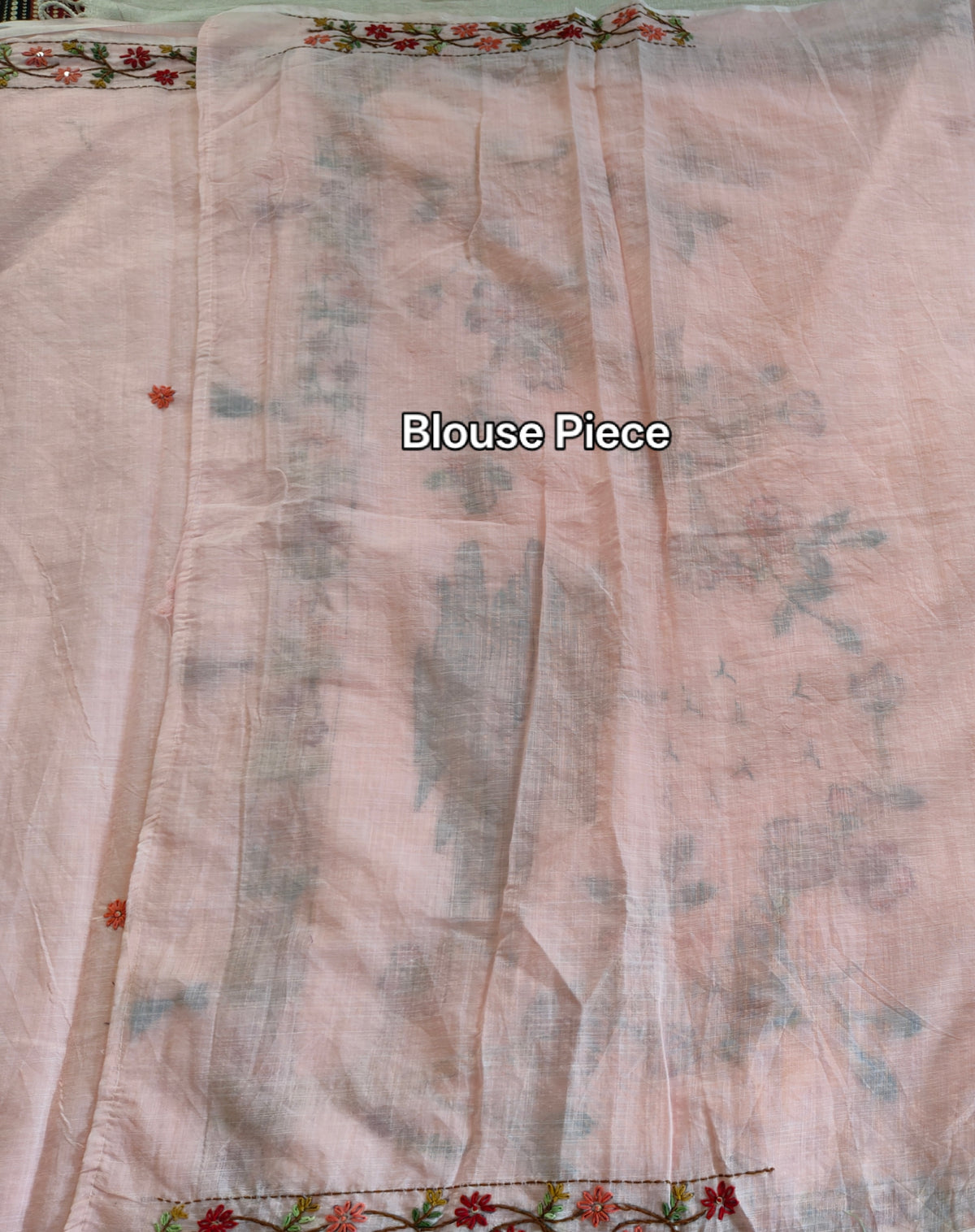 Soft Pink Linen-Cotton Hand-Embroidered Saree