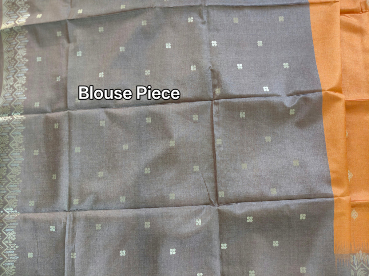 Burnt Peach Pure Tussar Jamdani Silk Saree