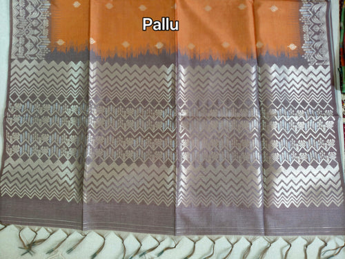 Burnt Peach Pure Tussar Jamdani Silk Saree