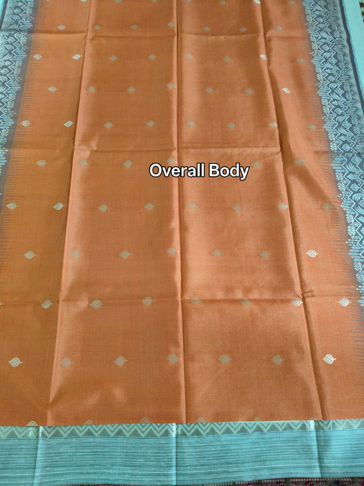 Burnt Peach Pure Tussar Jamdani Silk Saree