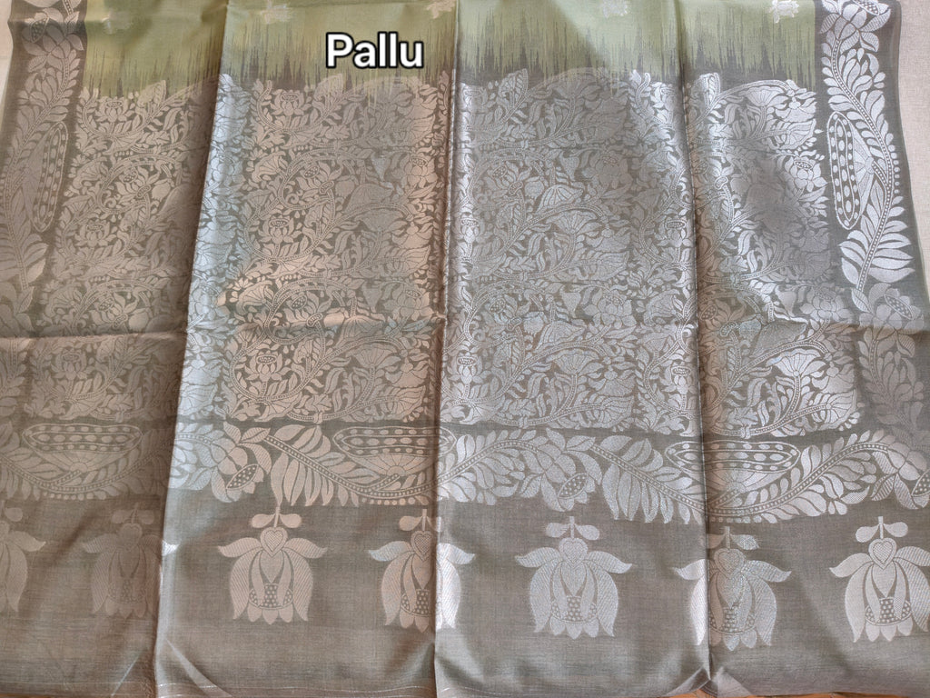 Sage Green Pure Tussar Jamdani Silk Saree