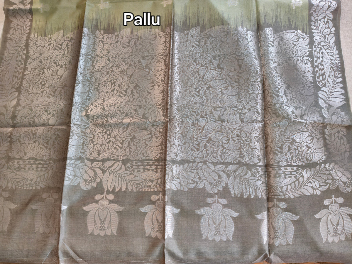 Sage Green Pure Tussar Jamdani Silk Saree