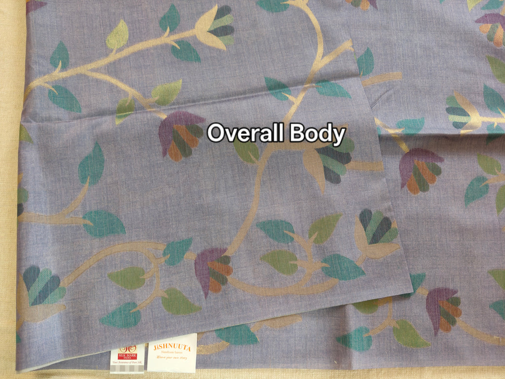 Misty Blue-Grey Pure Tussar Jamdani Saree