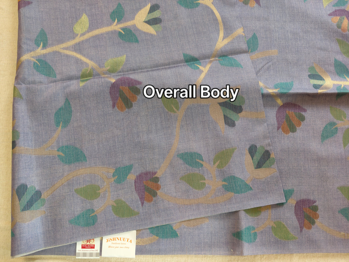 Misty Blue-Grey Pure Tussar Jamdani Saree