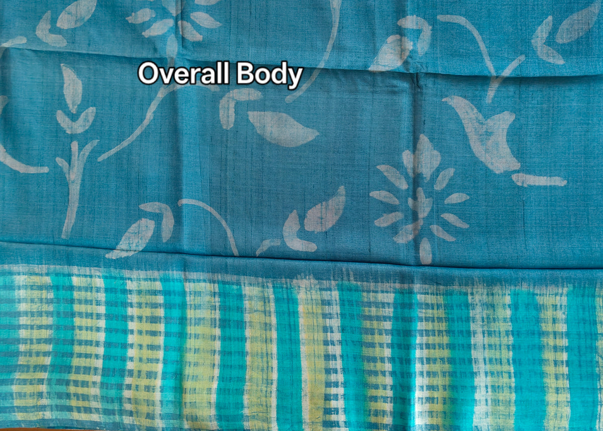 Digital Print Tussar Silk Saree - Deep Teal-Blue
