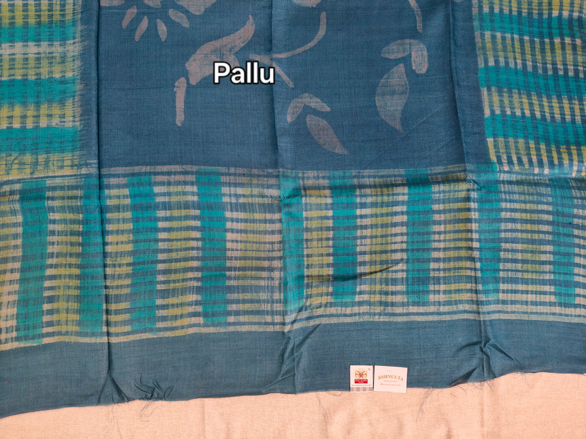 Digital Print Tussar Silk Saree - Deep Teal-Blue