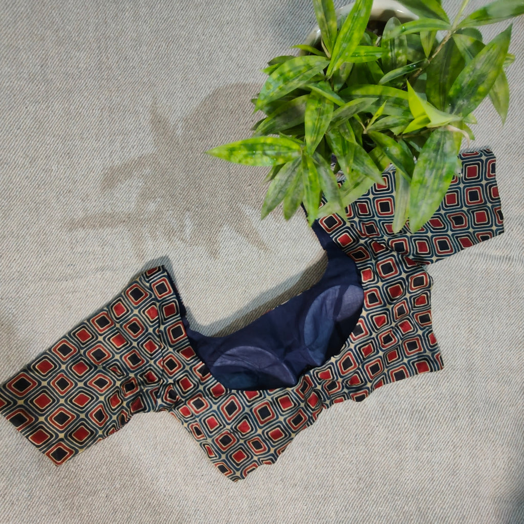 Modal Ajrakh-Inspired Square-Print Padded Blouse