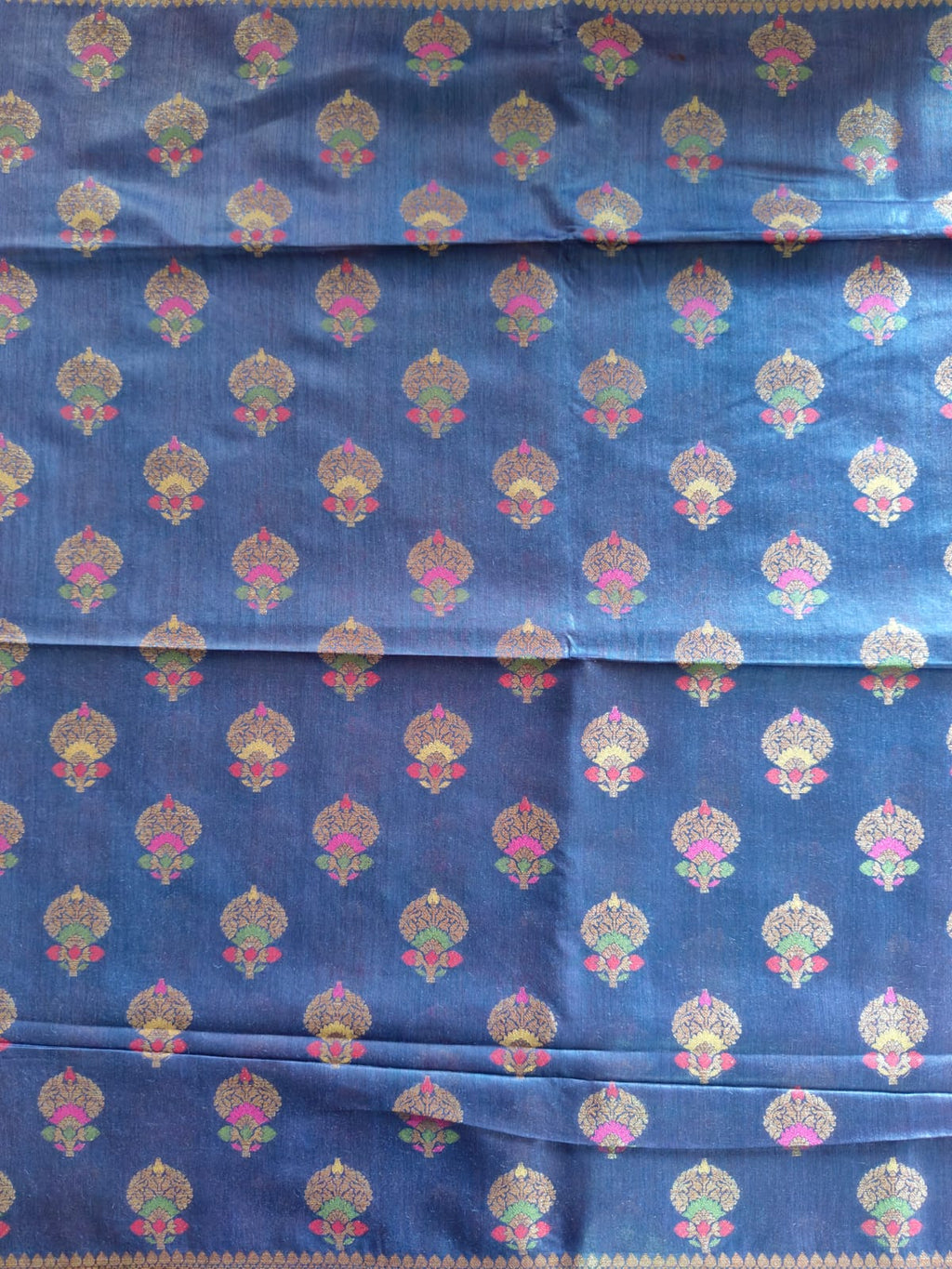 Pure Muga Tussar Silk Saree – Royal Blue with Antique Zari Floral Pallu