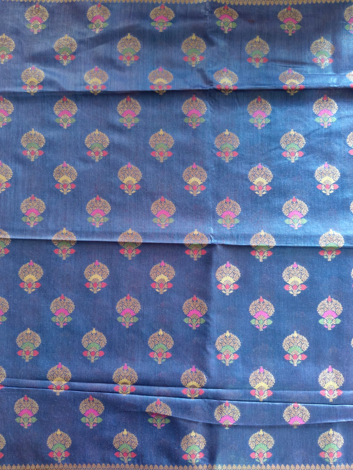Pure Muga Tussar Silk Saree – Royal Blue with Antique Zari Floral Pallu