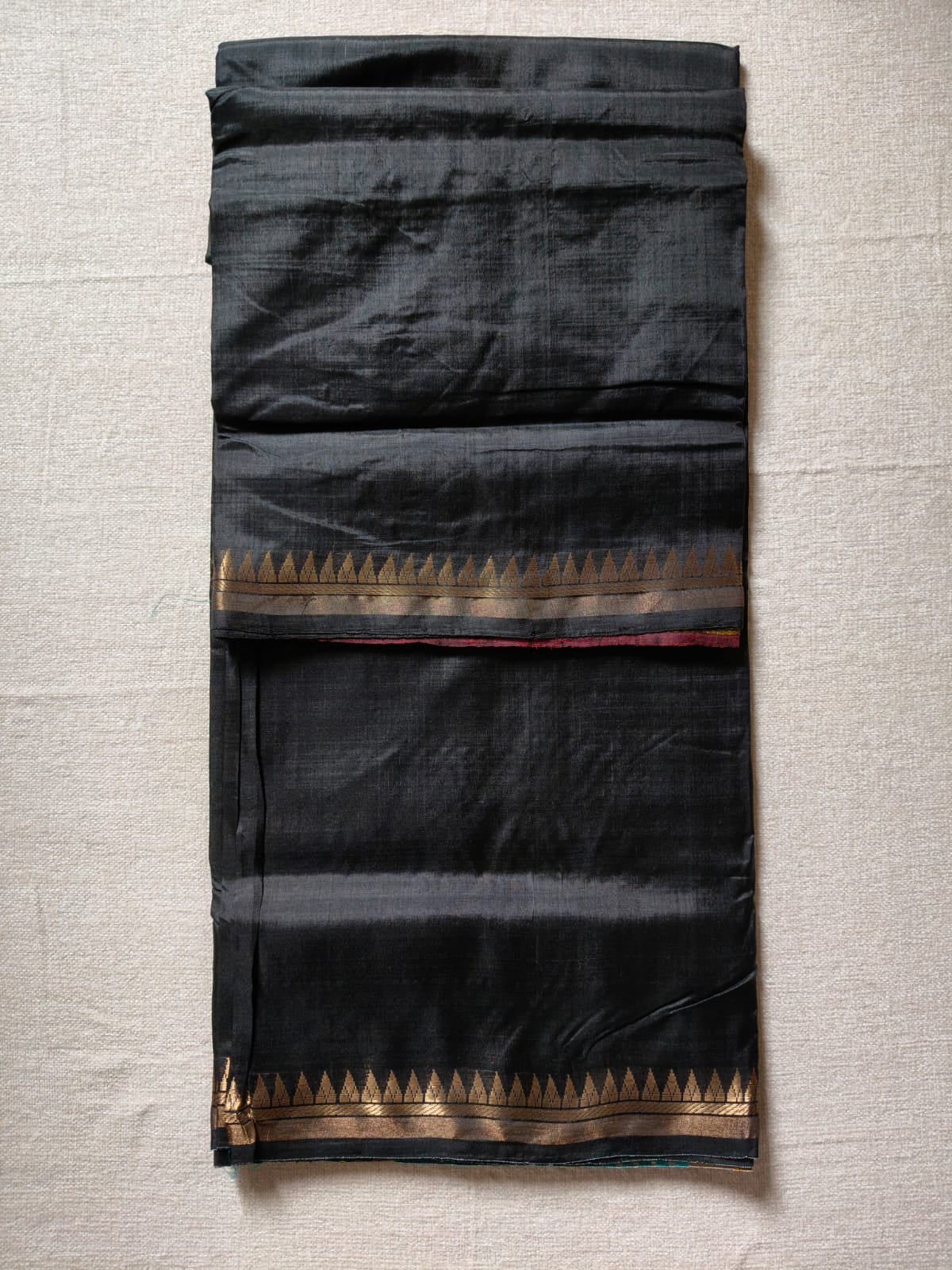 Pure Katan Silk Saree with Inch Border – Classic Black with Contrast Multicolour Pallu