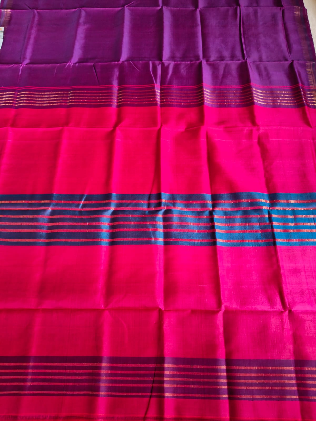 Pure Katan Silk Saree with Inch Border – Royal Magenta with Contrast Purple