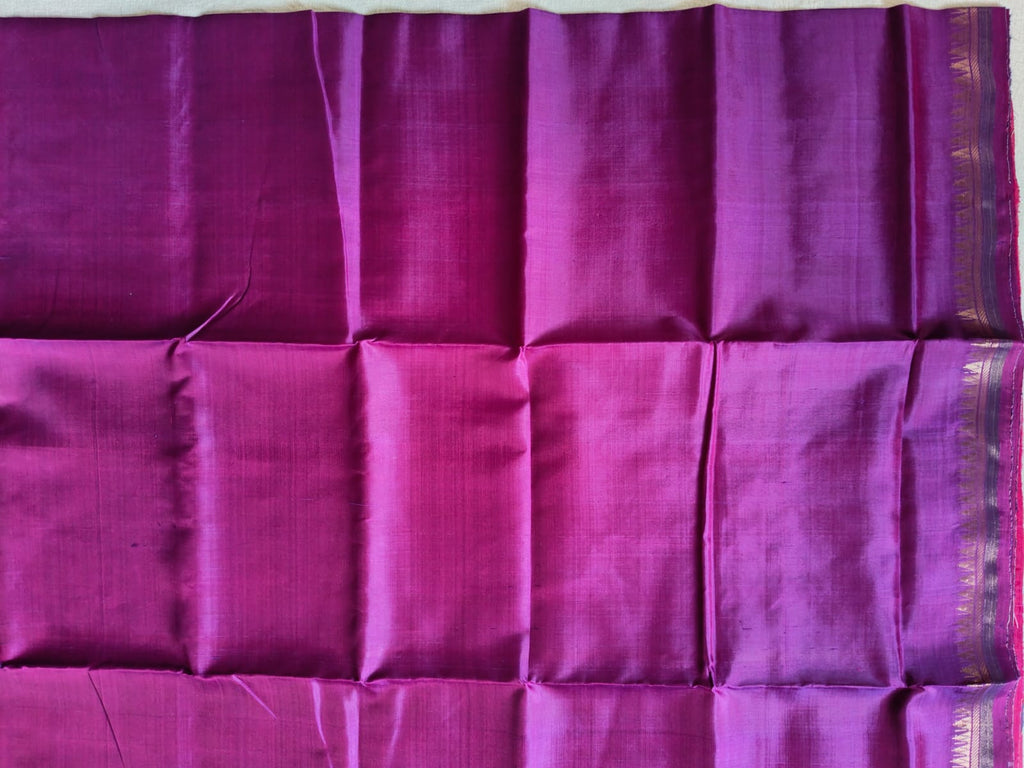 Pure Katan Silk Saree with Inch Border – Royal Magenta with Contrast Purple