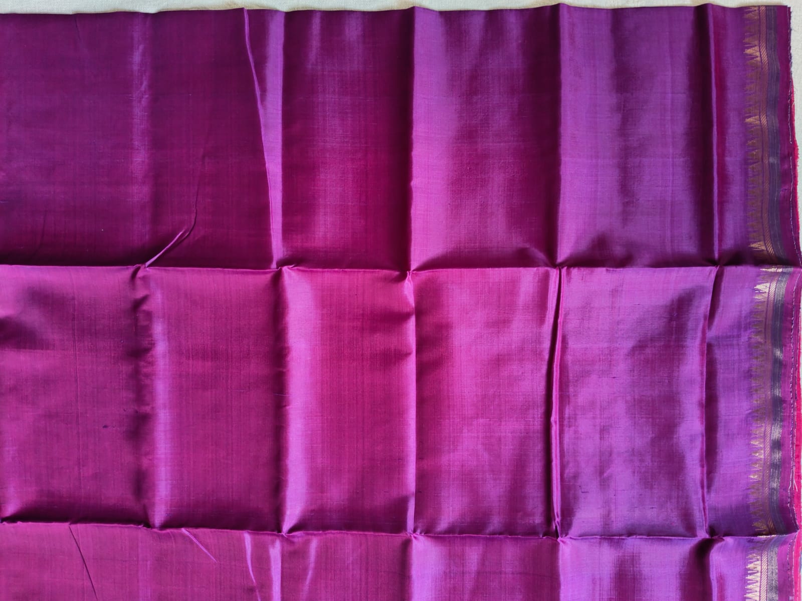 Pure Katan Silk Saree with Inch Border – Royal Magenta with Contrast Purple