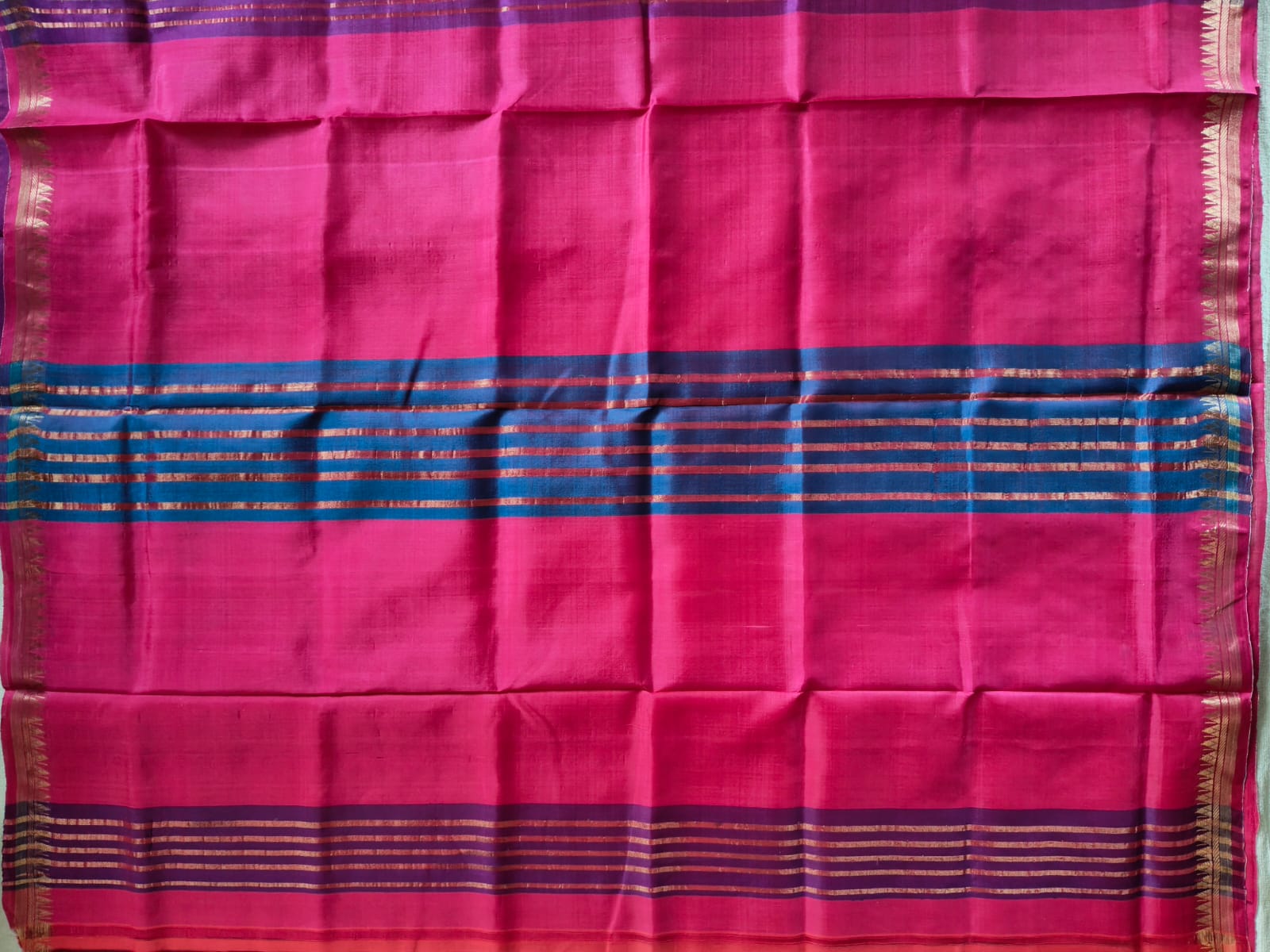 Pure Katan Silk Saree with Inch Border – Royal Magenta with Contrast Purple
