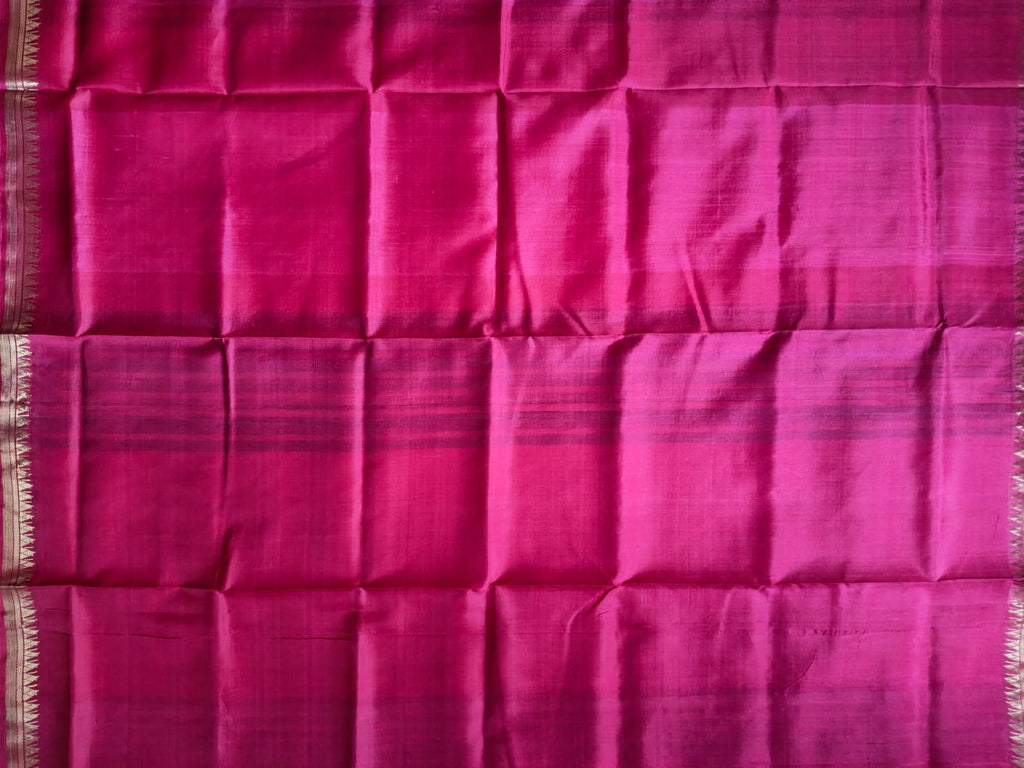 Pure Katan Silk Saree with Inch Border – Royal Magenta with Contrast Purple