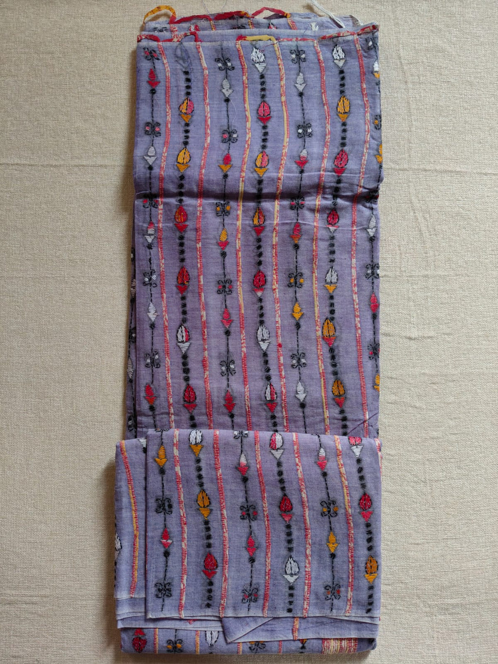 Pure Cotton Khesh Kantha Saree – Smoky Lavender Grey with Hand Kantha Embroidery