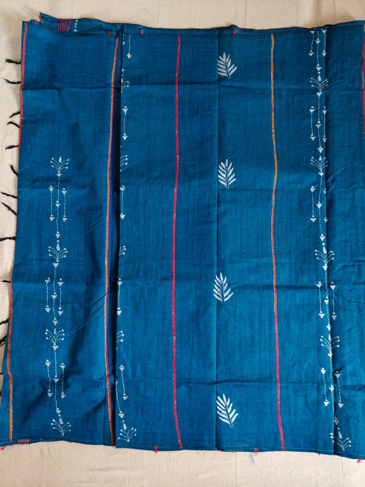 Pure Cotton Khesh Kantha Saree – Teal Blue with Hand Kantha Embroidery