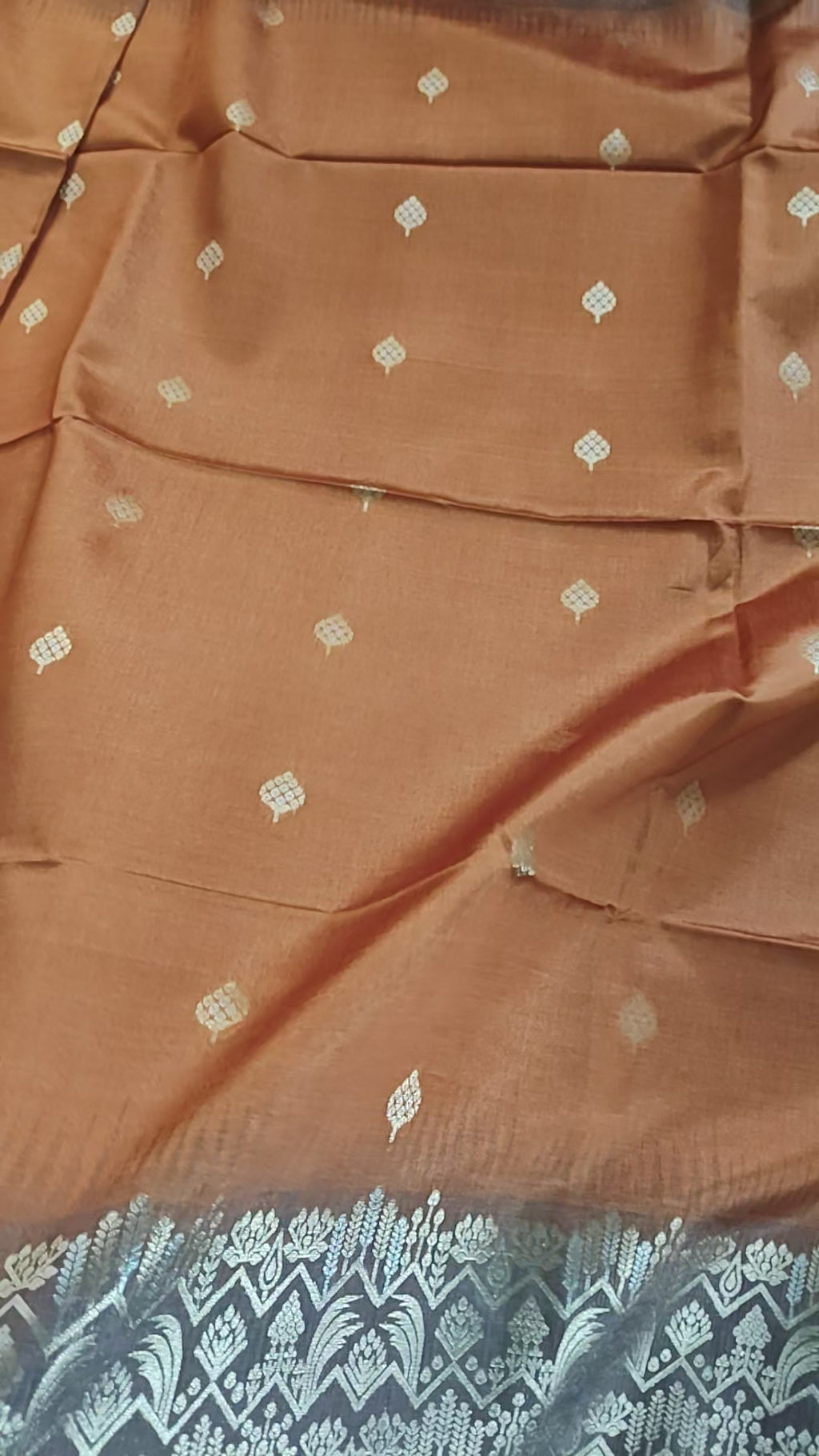 Burnt Peach Pure Tussar Jamdani Silk Saree