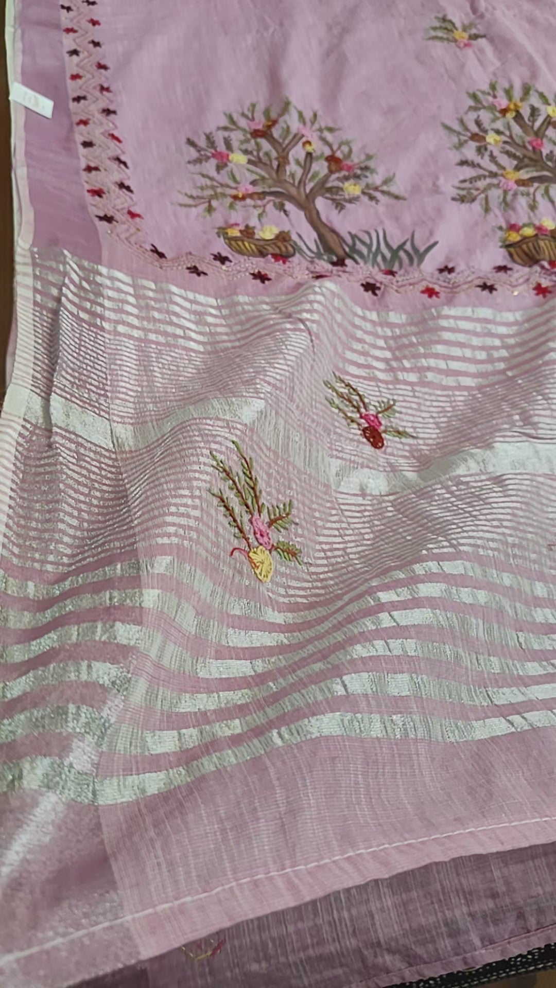 Dusty Lilac Linen-Cotton Saree with Hand Embroidery
