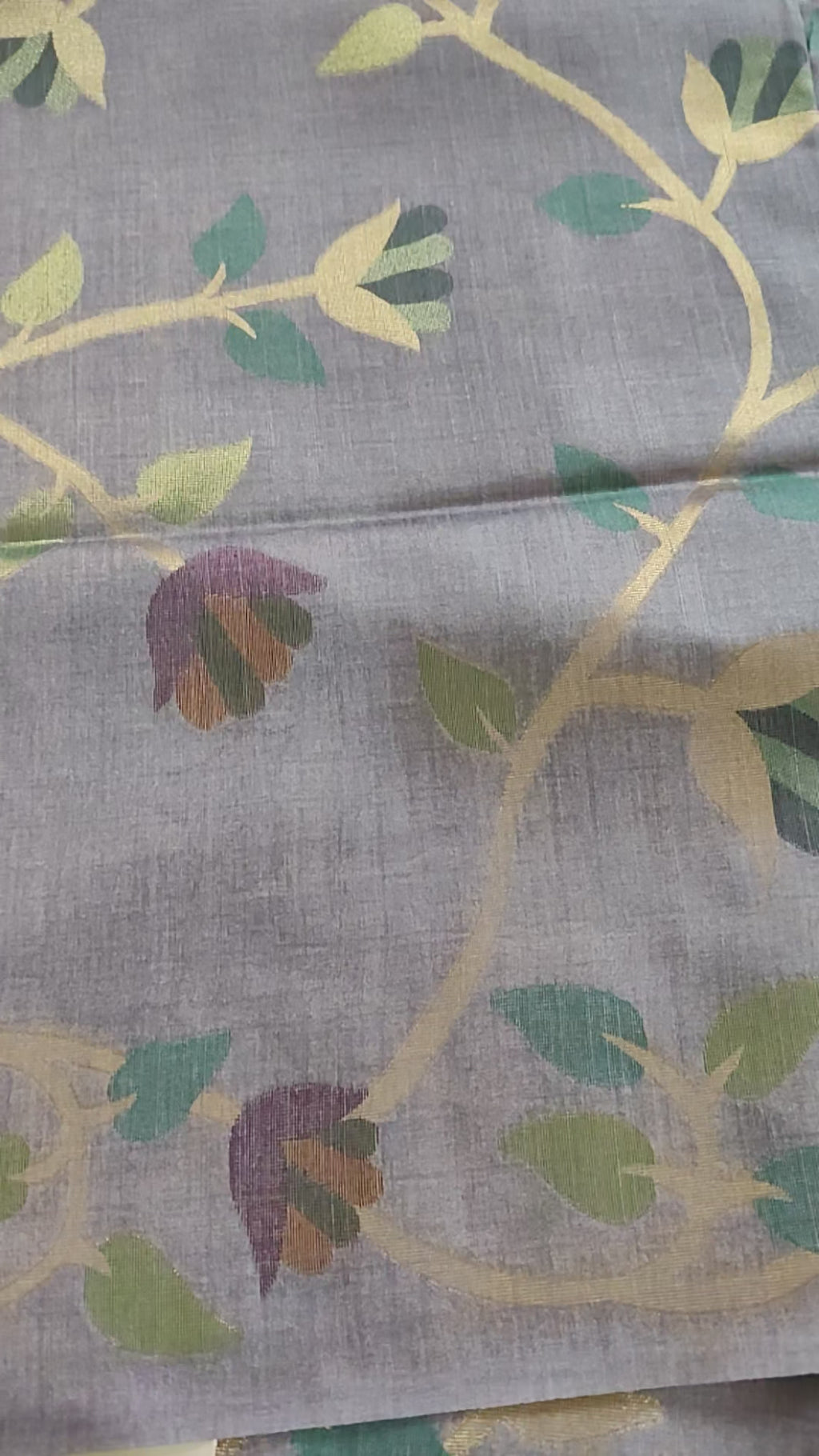 Misty Blue-Grey Pure Tussar Jamdani Saree