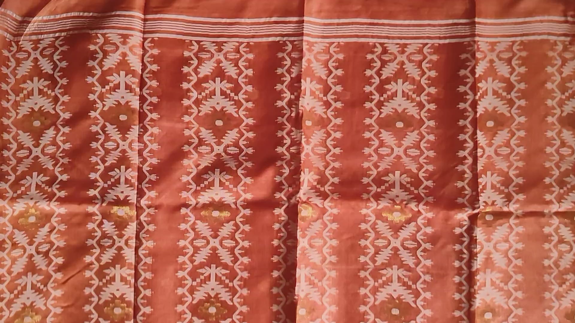 Pure Tussar Jamdani Silk Saree – Vermilion Orange