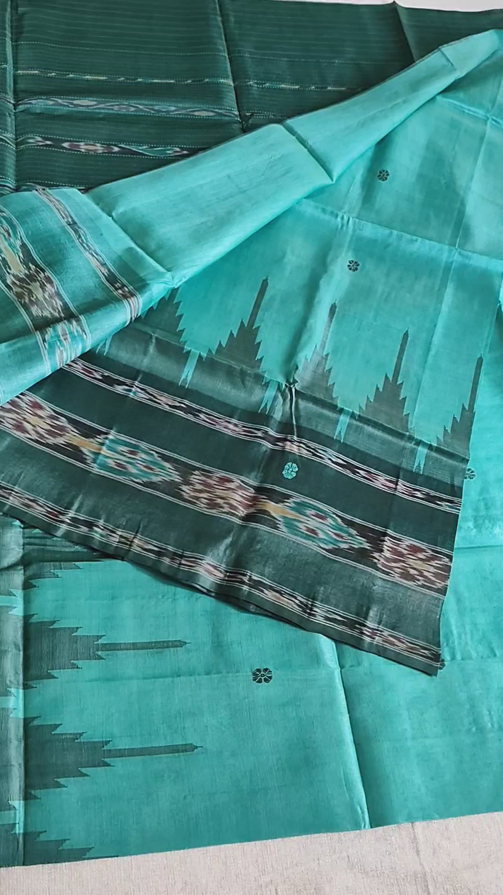 Tussar Silk Saree with Kotki Weave - Aqua Turquoise with Deep Green Contrast