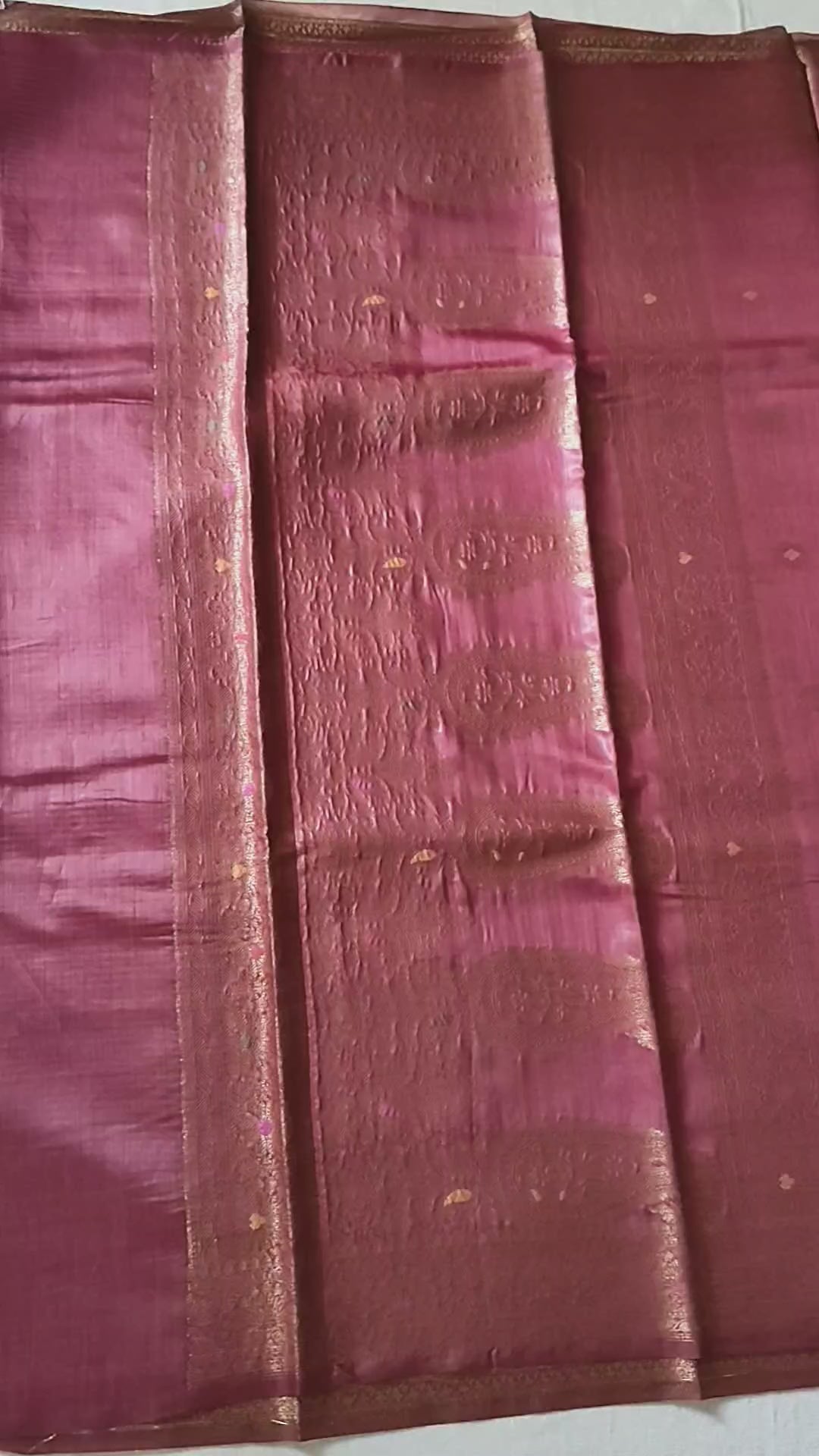 Pure Muga Tussar Silk Saree with Antique Zari Floral Butis - Rosewood Pink