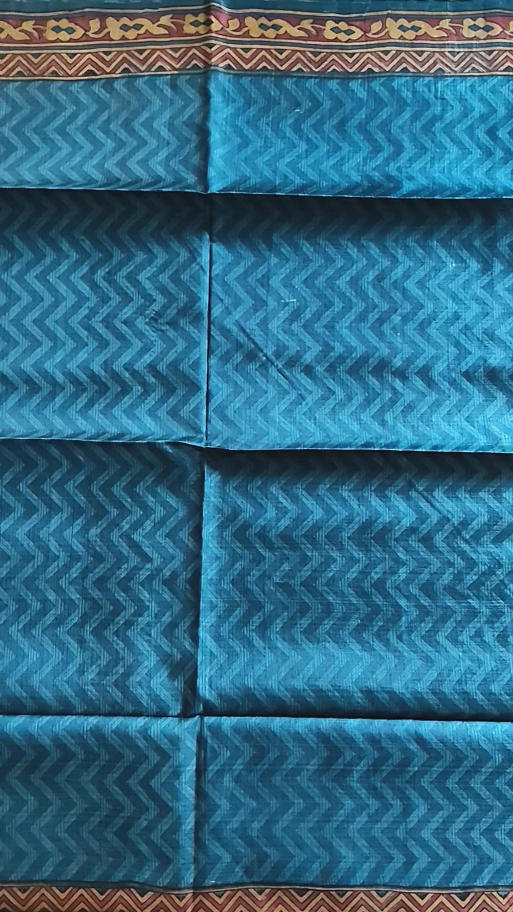 Tussar Silk Digital Print Saree - Teal Blue with Multicolour Printed Borders
