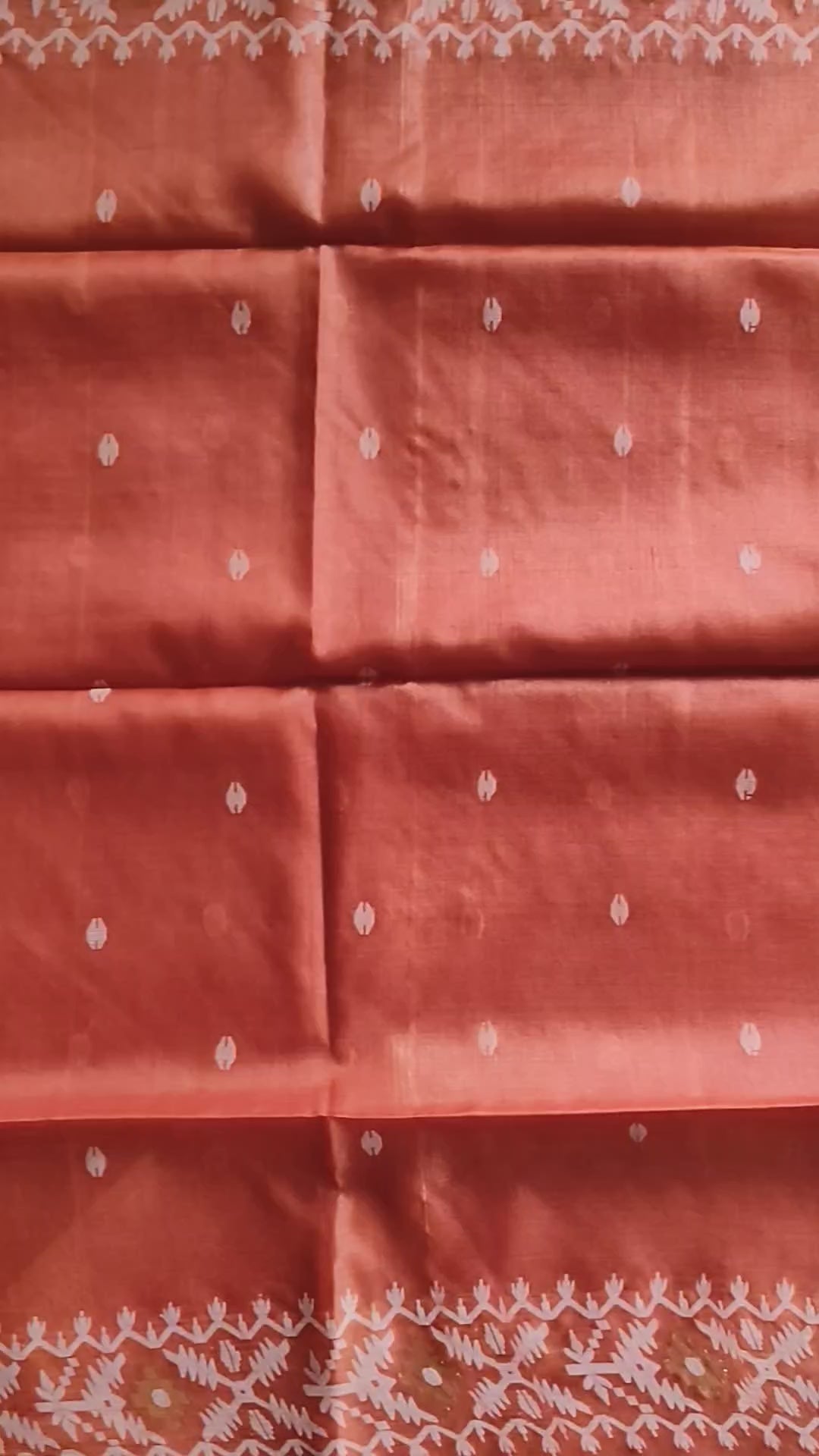 Pure Tussar Jamdani Silk Saree – Vermilion Orange