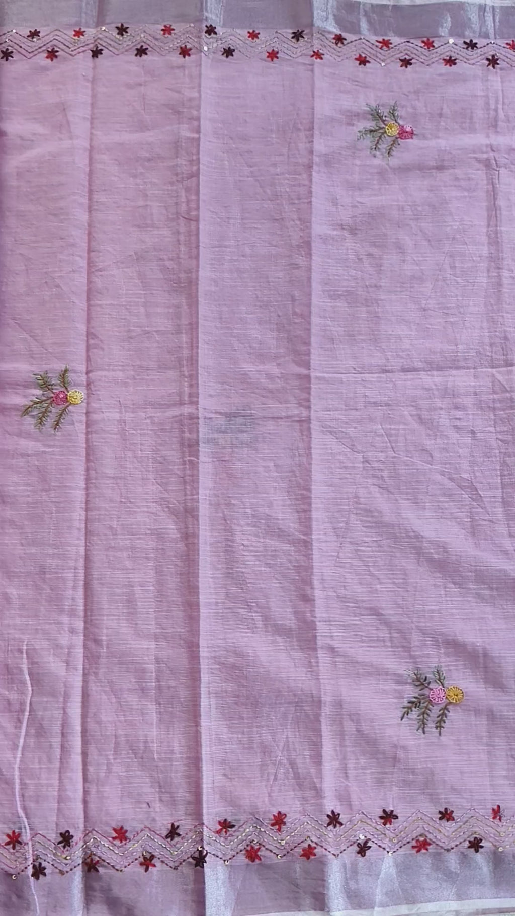 Dusty Lilac Linen-Cotton Saree with Hand Embroidery