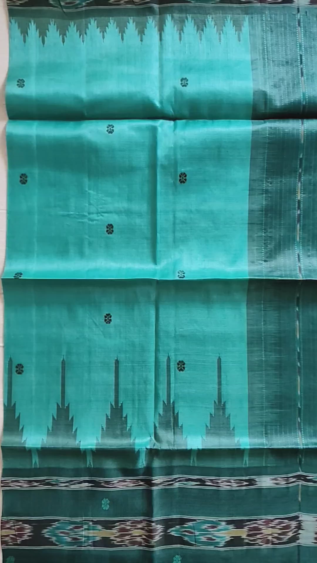 Tussar Silk Saree with Kotki Weave - Aqua Turquoise with Deep Green Contrast