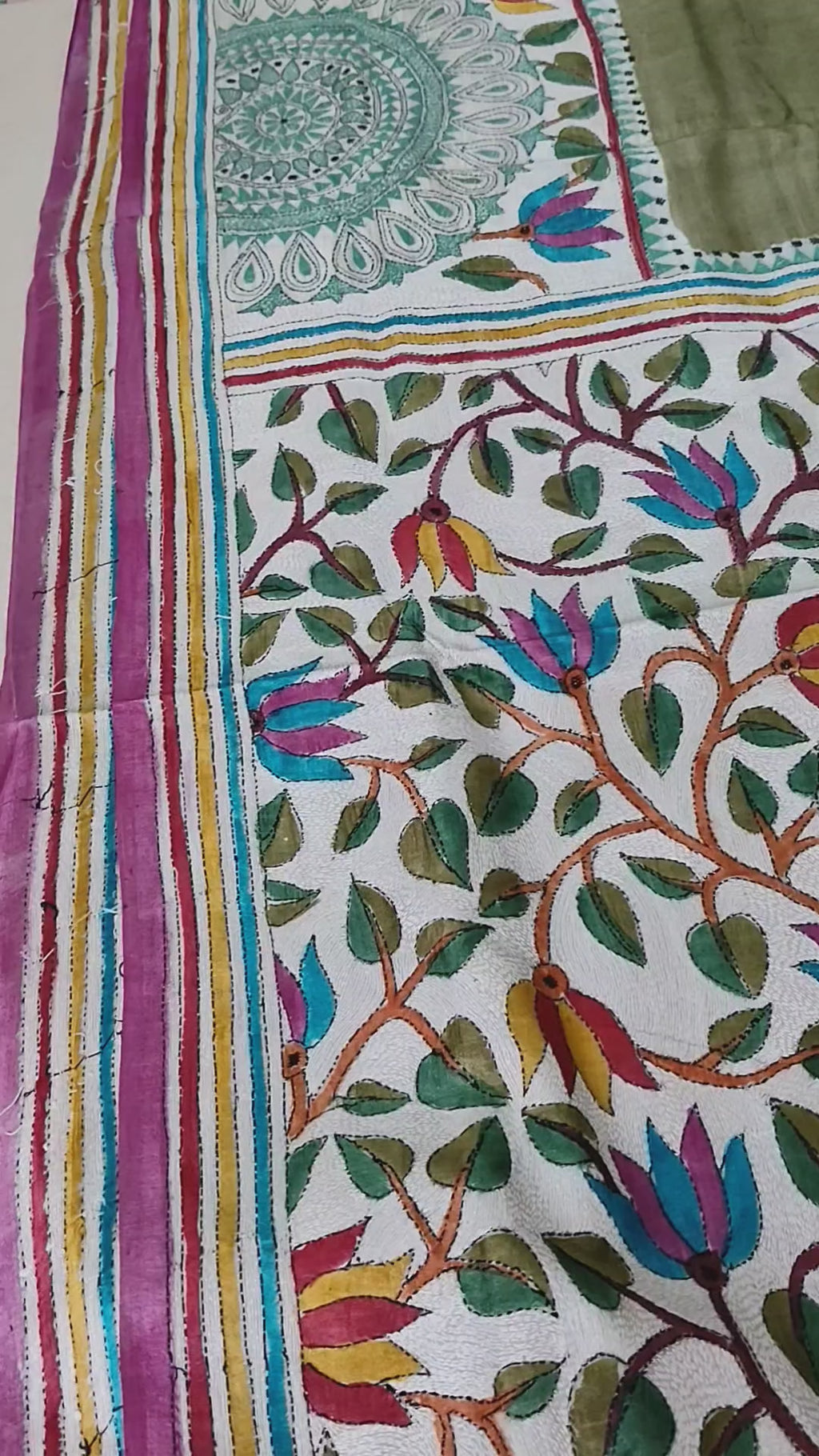 Hand Embroidery Reverse Kantha on Gachi by Gachi Tussar Silk from Bengal
