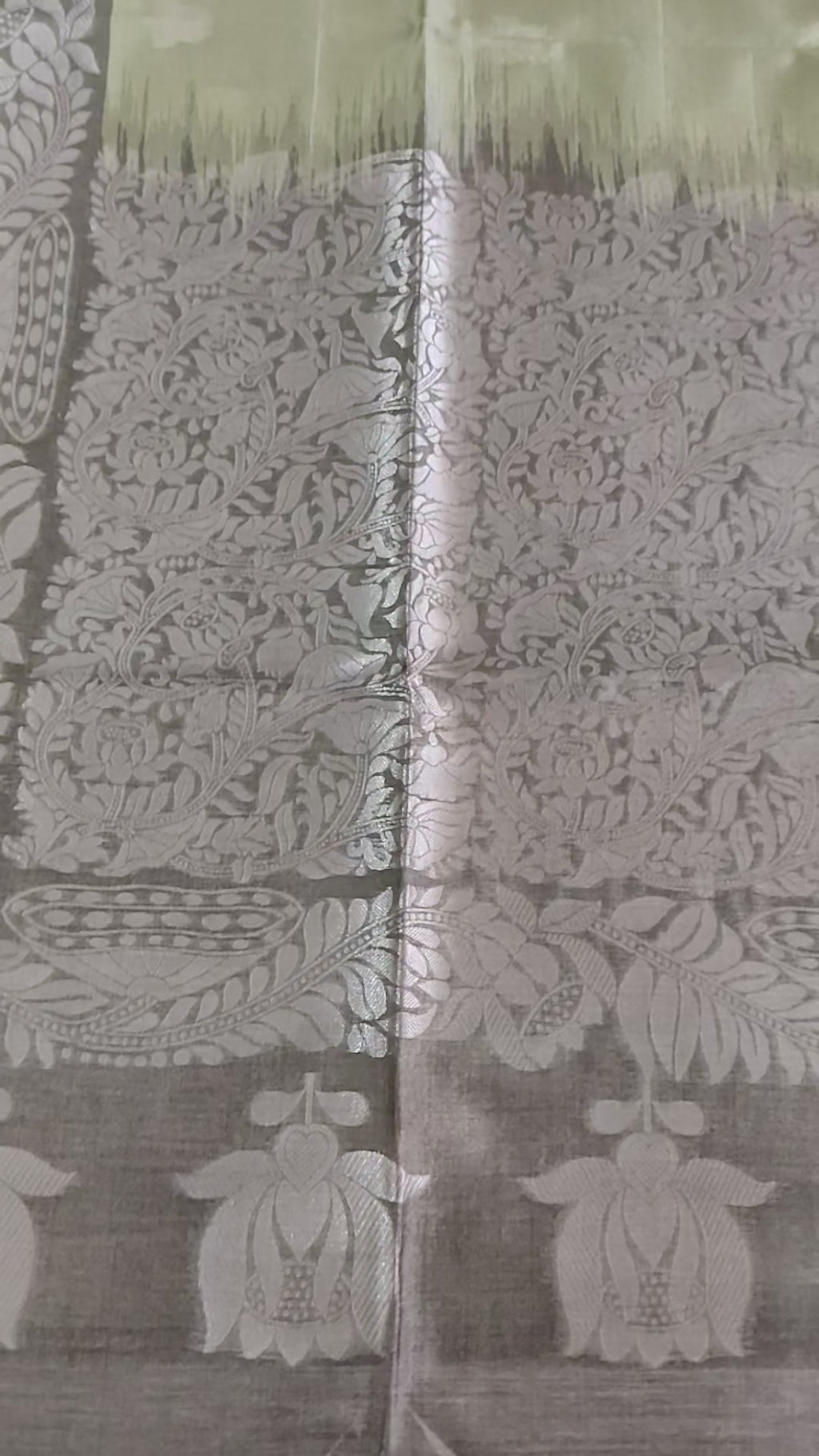 Sage Green Pure Tussar Jamdani Silk Saree