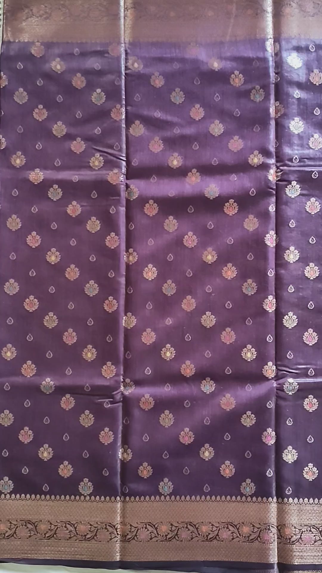 Pure Muga Tussar Silk Saree with Multicolour Zari Butis & Grand Paisley Pallu - Purple