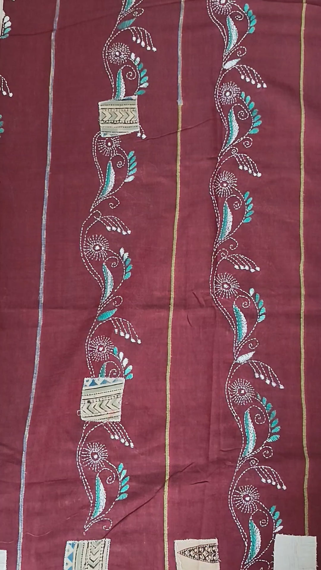 Handwoven Cotton Khesh Saree with Traditional Appliqué Work