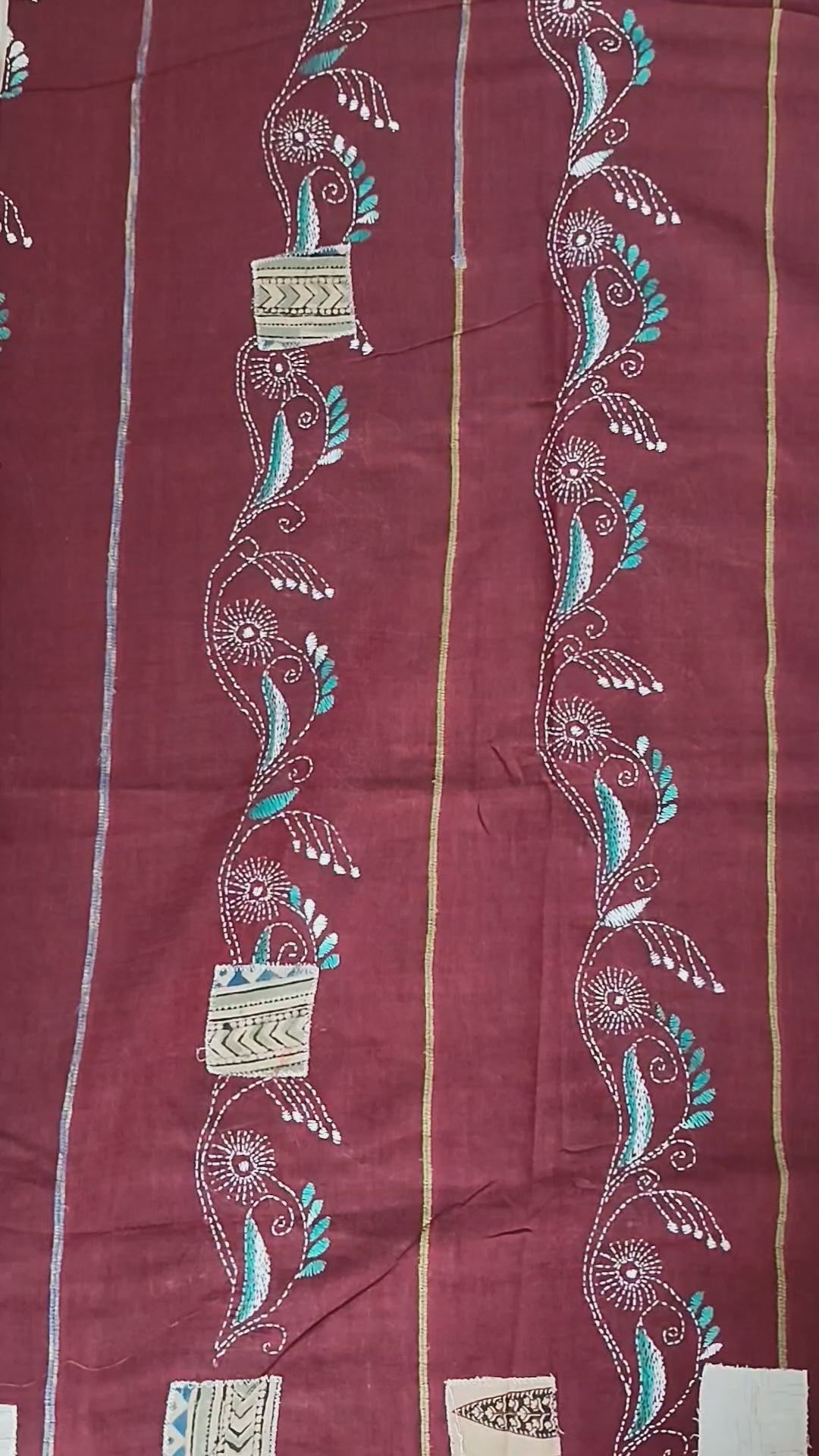 Handwoven Cotton Khesh Saree with Traditional Appliqué Work