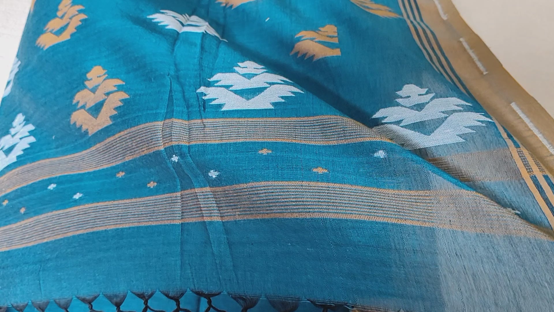 Cotton Khadi Saree - Teal Blue