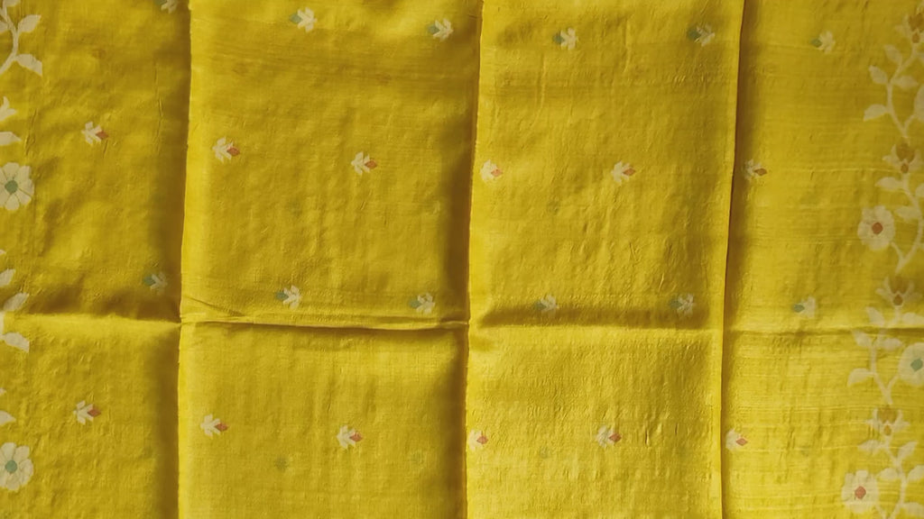 Pure Tussar Jamdani Silk Saree - Sunshine Yellow